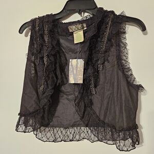 Elegant Black Lace Mesh Vintage Vest 2010s
